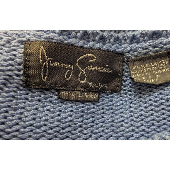 Vintage 80s Sweater Periwinkle Blue Floral Knit Hand Loomed Misses Size S - Picture 6 of 7